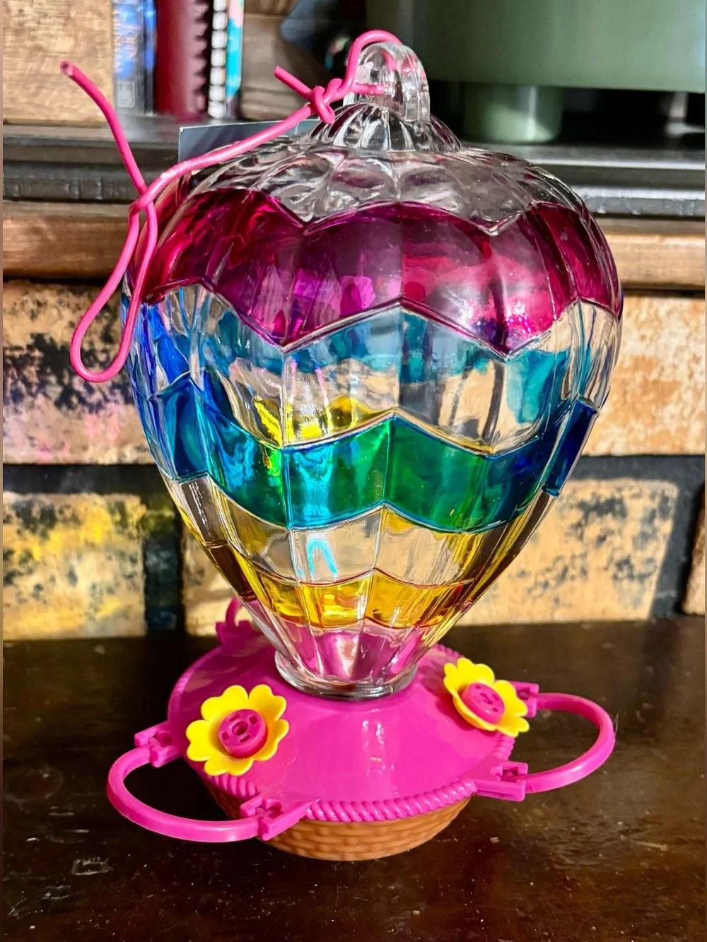 NWT Multicolor Glass Hot Air Balloon•Hummingbird Feeder•32 ounces